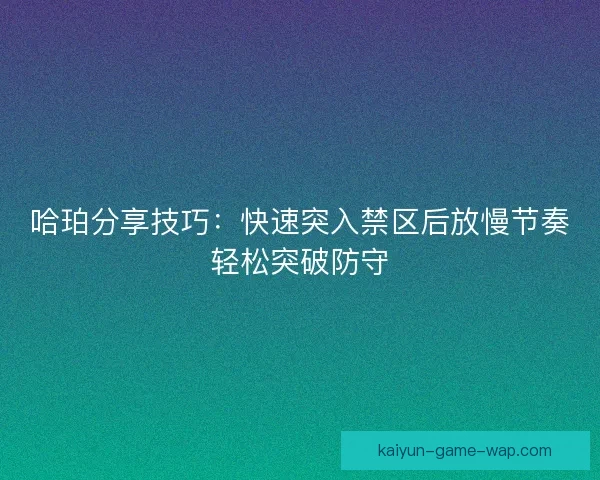 哈珀分享技巧：快速突入禁区后放慢节奏轻松突破防守